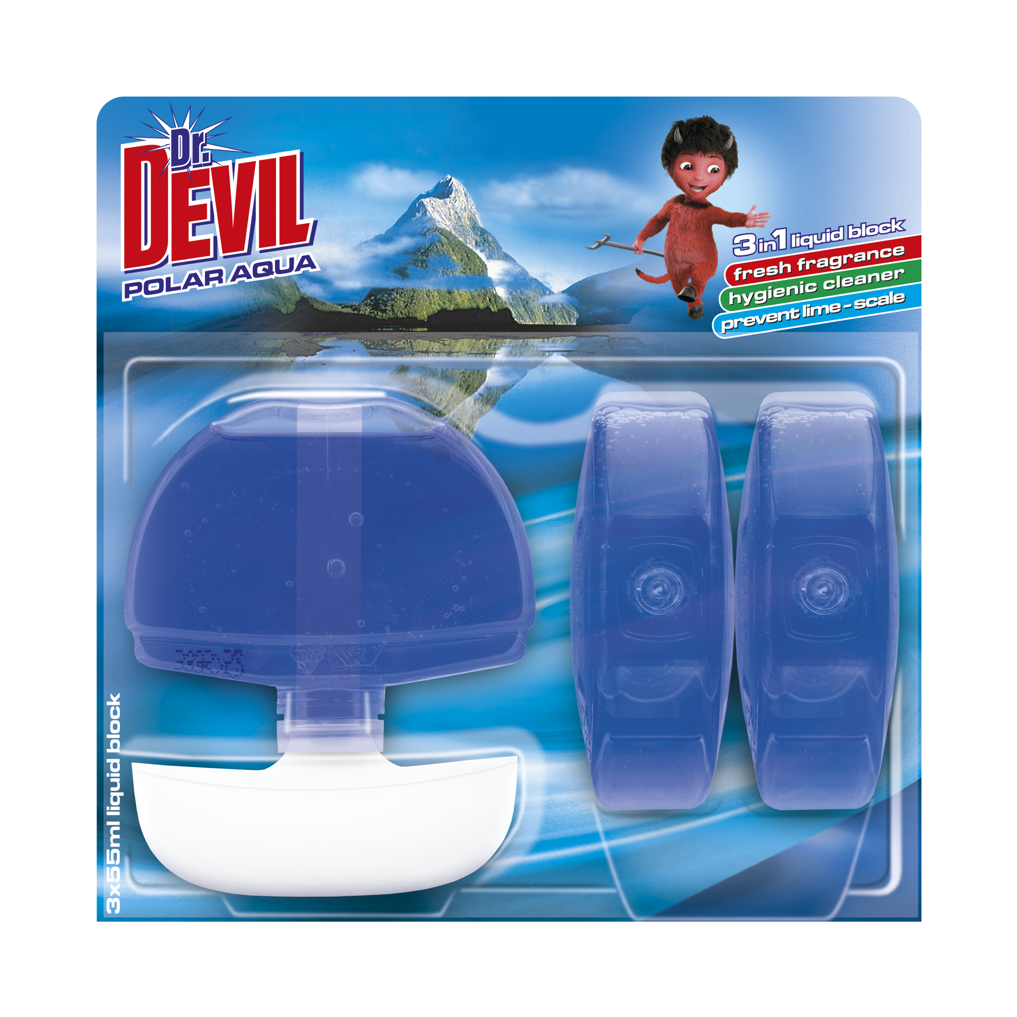 Dr. Devil tekutý WC blok 3v1 Polar Aqua